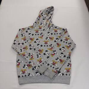 Disney Mickey Mouse Youth Medium Hoodie Gray All Over Print Pullover Sweatshirt